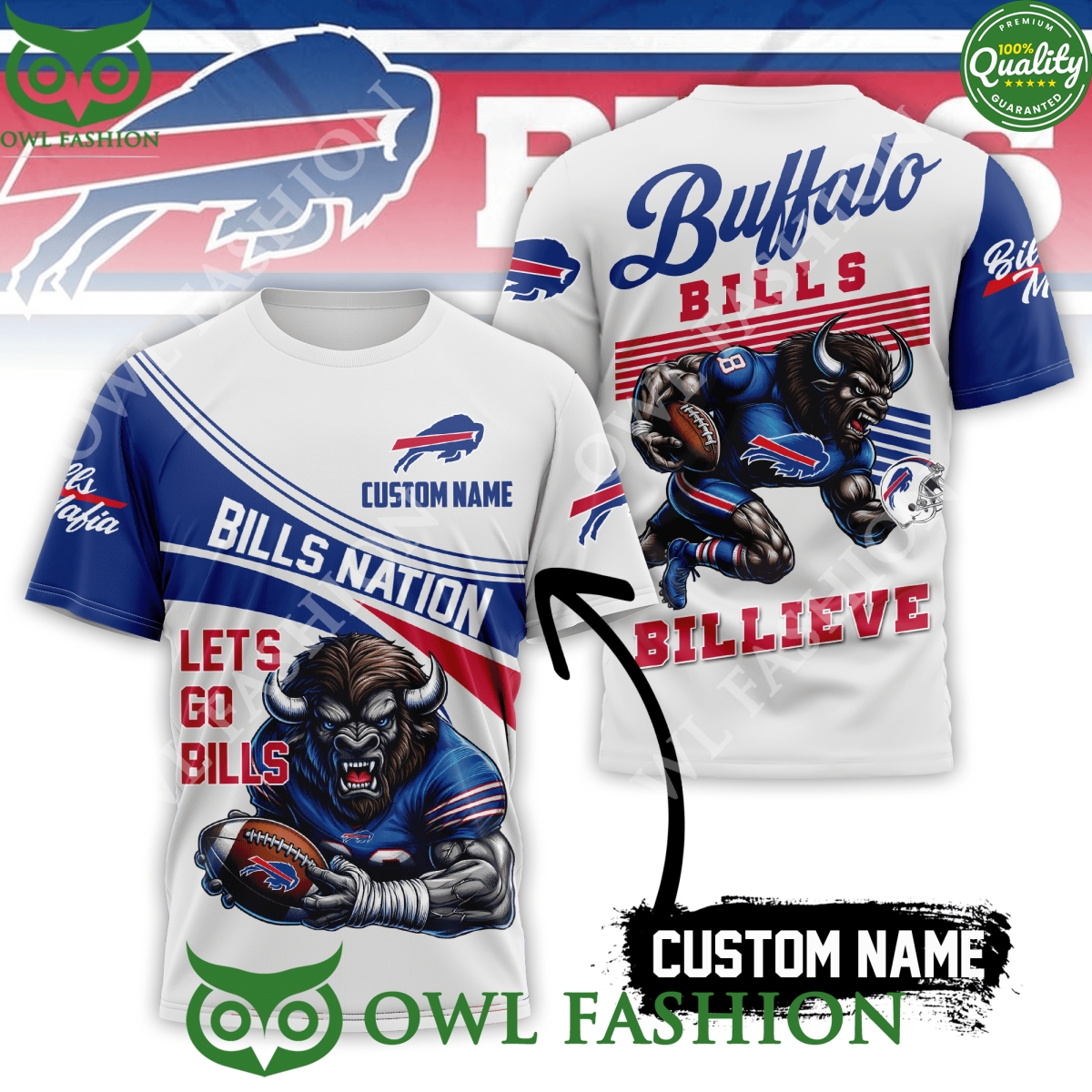 Custom Name Buffalo Bills NFL Lets Go Bills 3D t Shirt