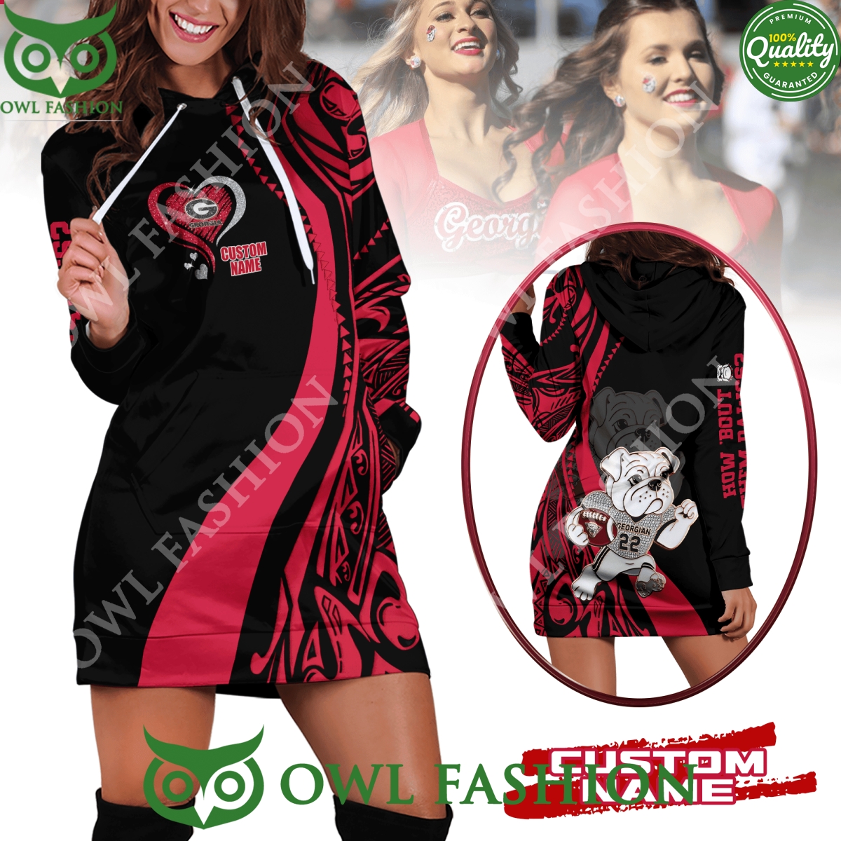 Custom Name Georgia Bulldogs Heart Pattern Hoodie Dress