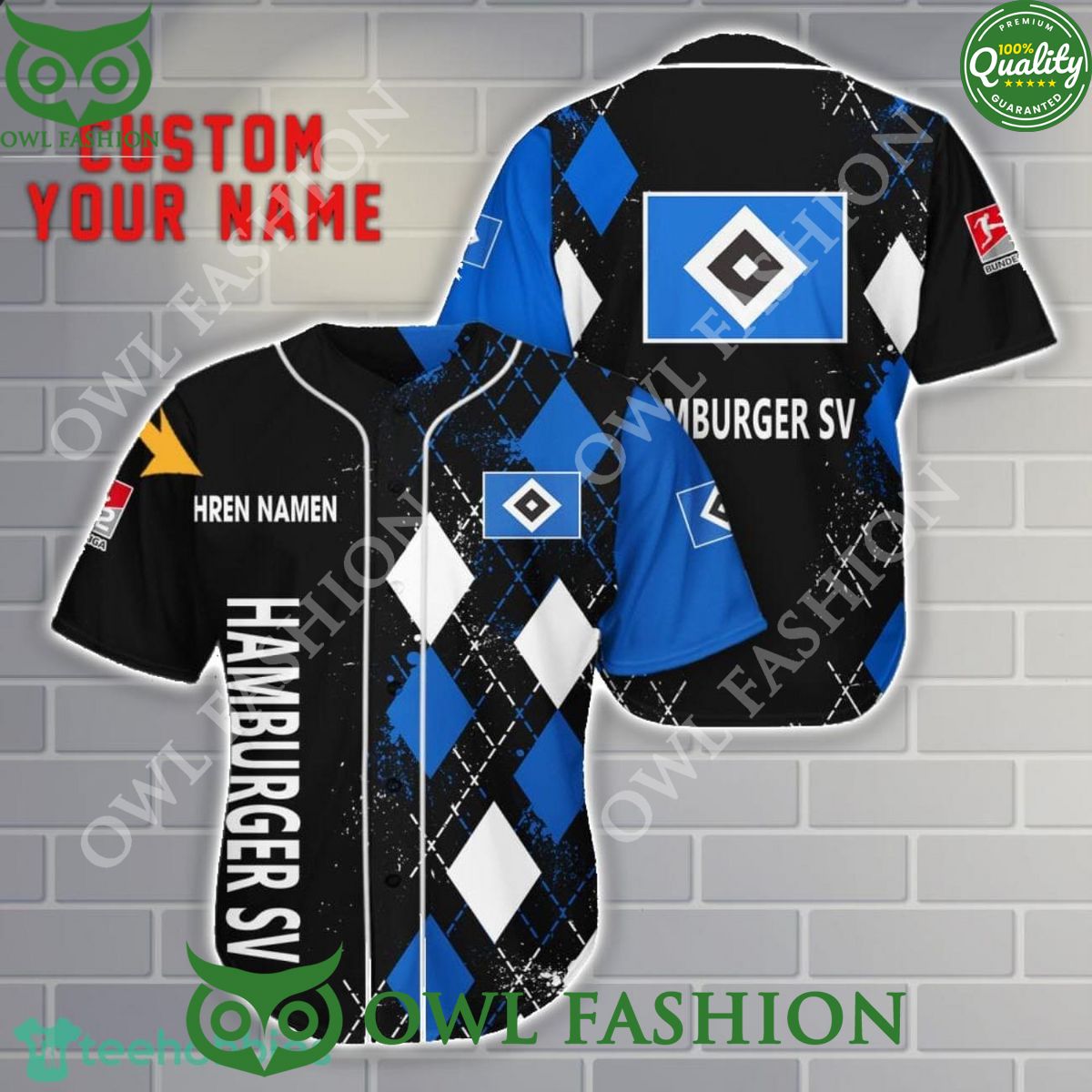 Custom Name Hamburger SV Black and Blue 3D Baseball Jersey Shirt