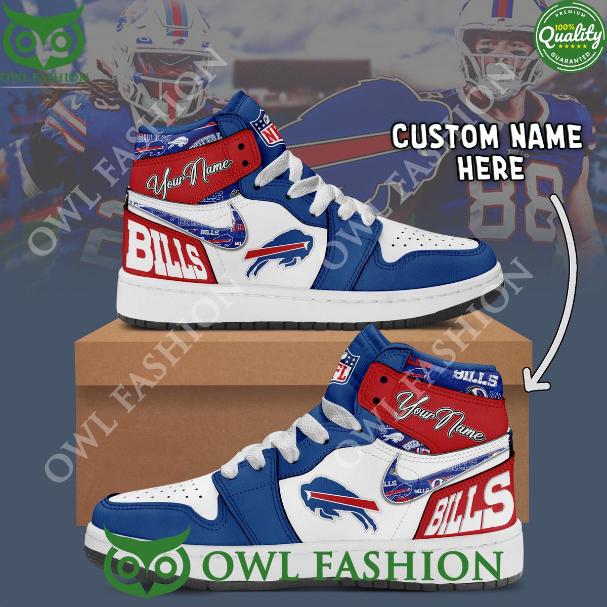 Custom Name Josh Allen Buffalo Bills NFL Air Jordan High Top Shoes