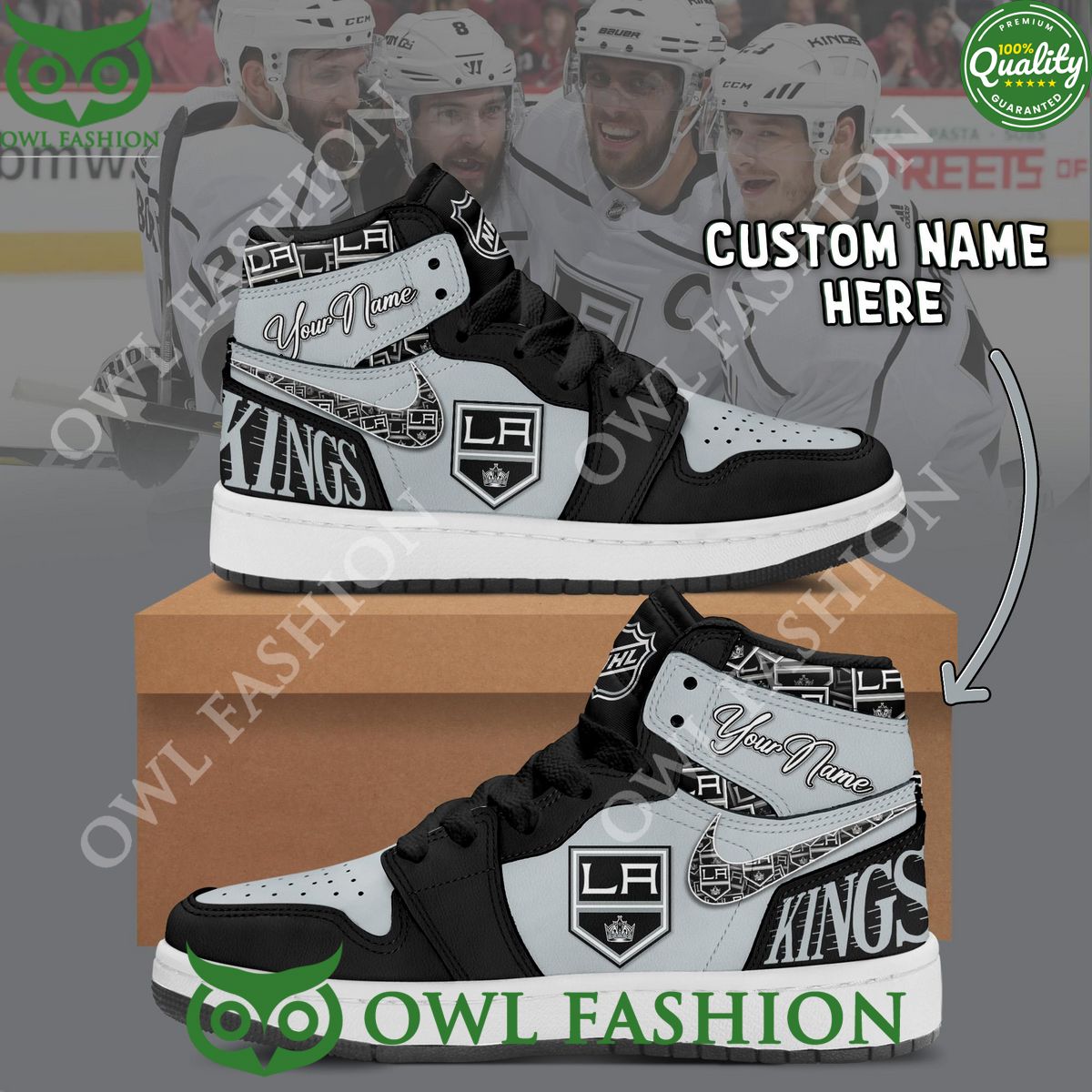 Custom Name Los Angeles Kings NHL Ice Hockey Air Jordan High Top