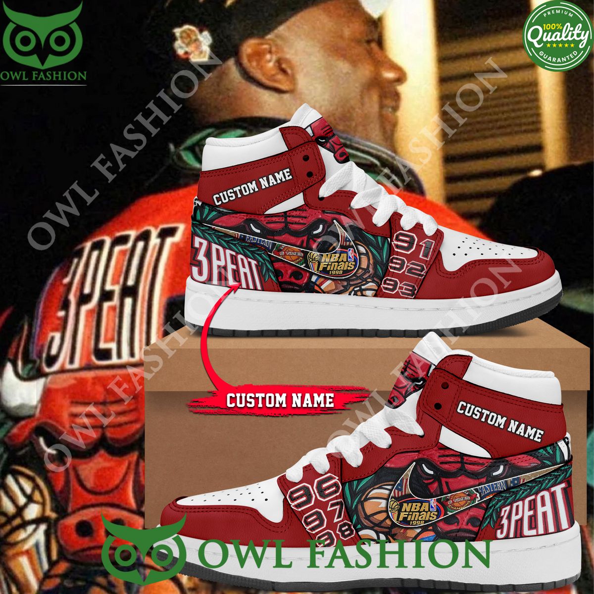 Custom name Michael Jordan 3 Peat lil wayne Chicago Bulls Sneaker Air Jordan