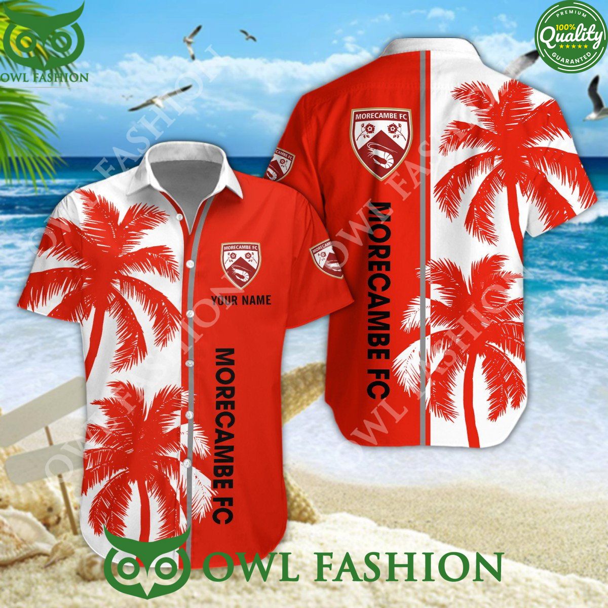 Custom name Morecambe FC League Two beach coconut tree 2024 Hawaiian Shirt