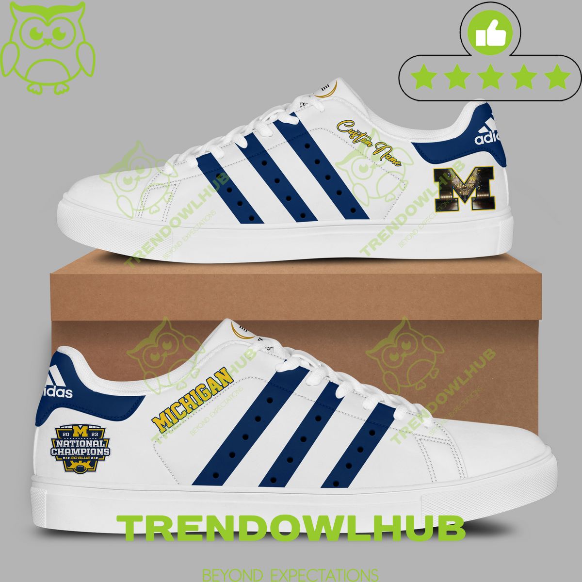 Custom name National Champion Michigan Wolverines 2023 Cup Stan smith shoes