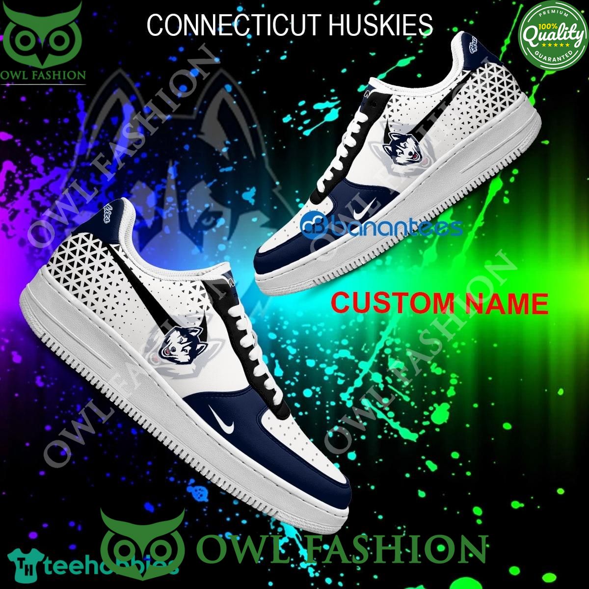 Custom Name NCAA Connecticut Huskies Air Force 1 Shoes AOP AF1 Sneaker