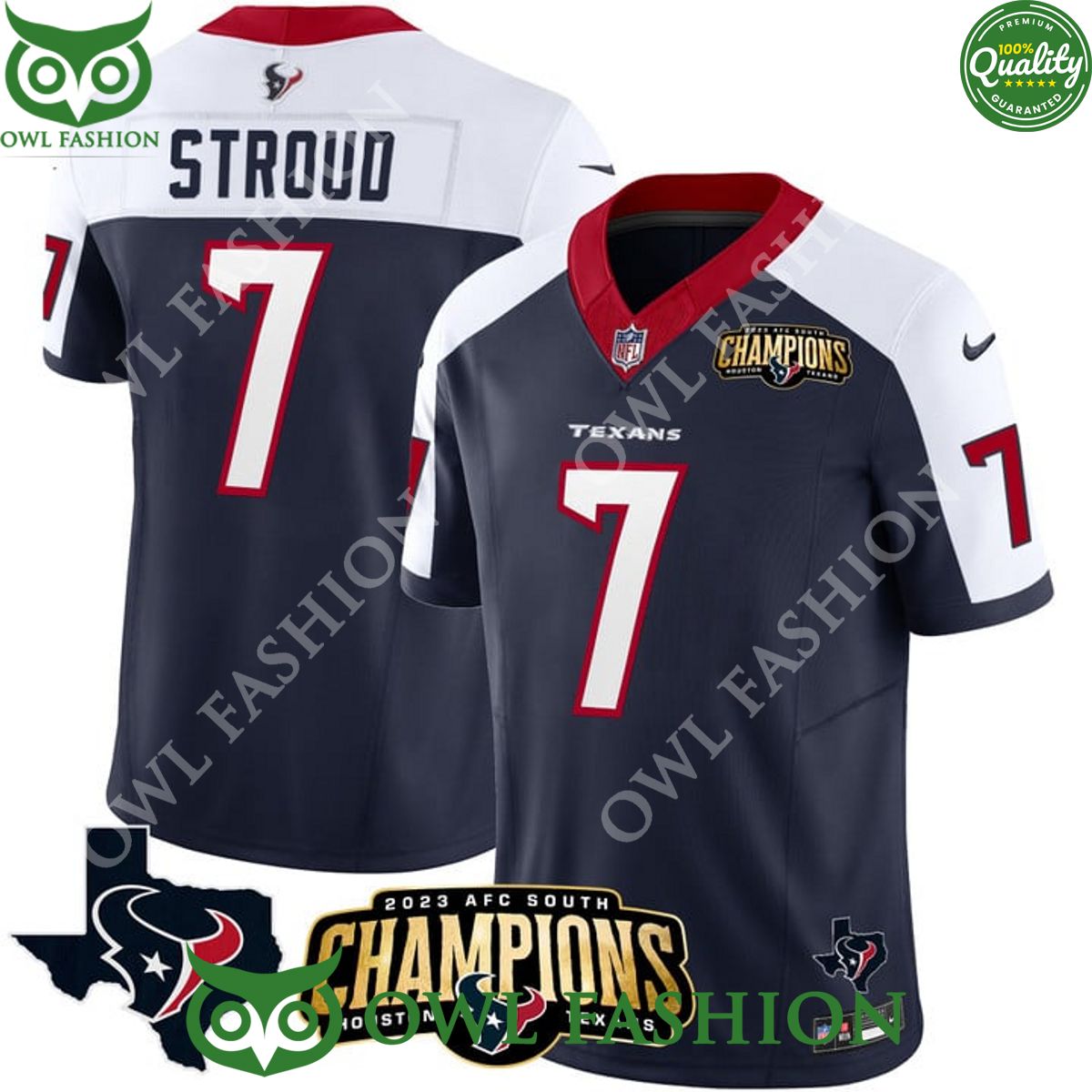 Custom Name Number Houston Texans 2023 Afc South Champions Patch Vapor Jersey Shirt