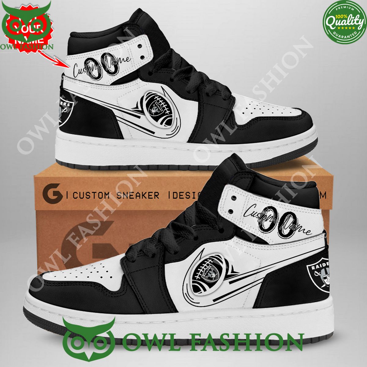 Custom Name Number Las Vegas Raiders NFL White Black Air Jordan Shoes