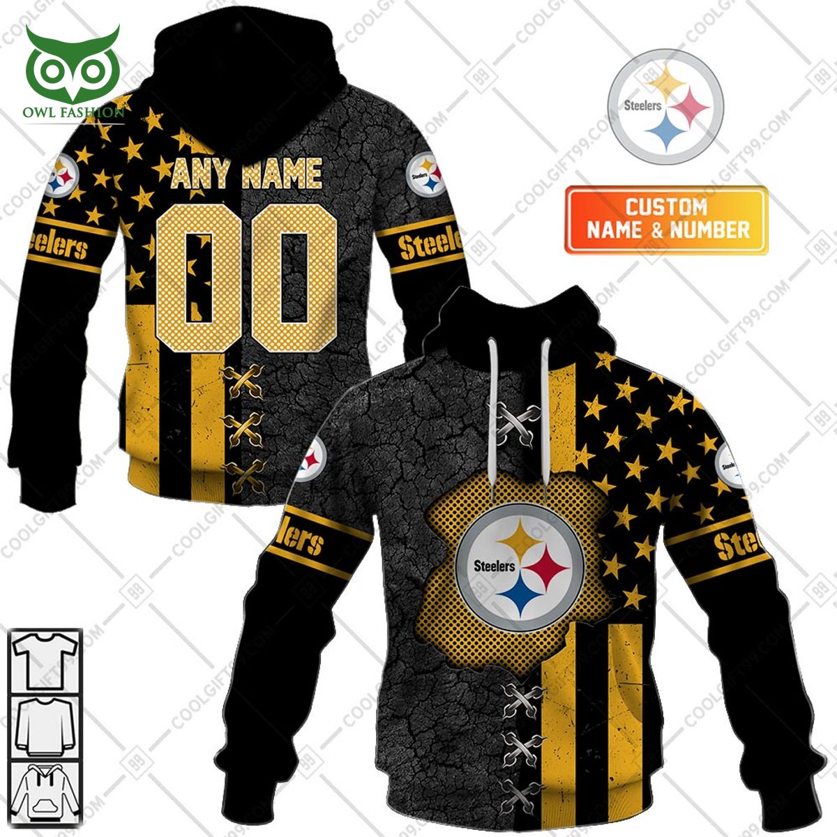 Custom Name Number Pittsburgh Steelers flag hoodie shirt printed