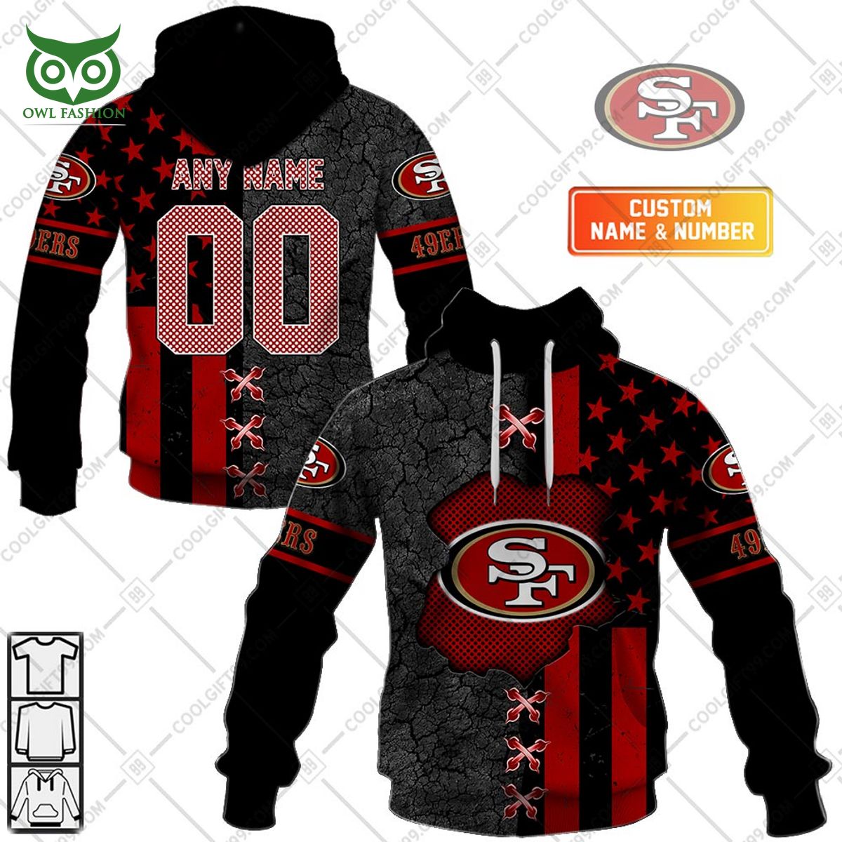 Custom Name Number San Francisco 49ers flag hoodie shirt printed