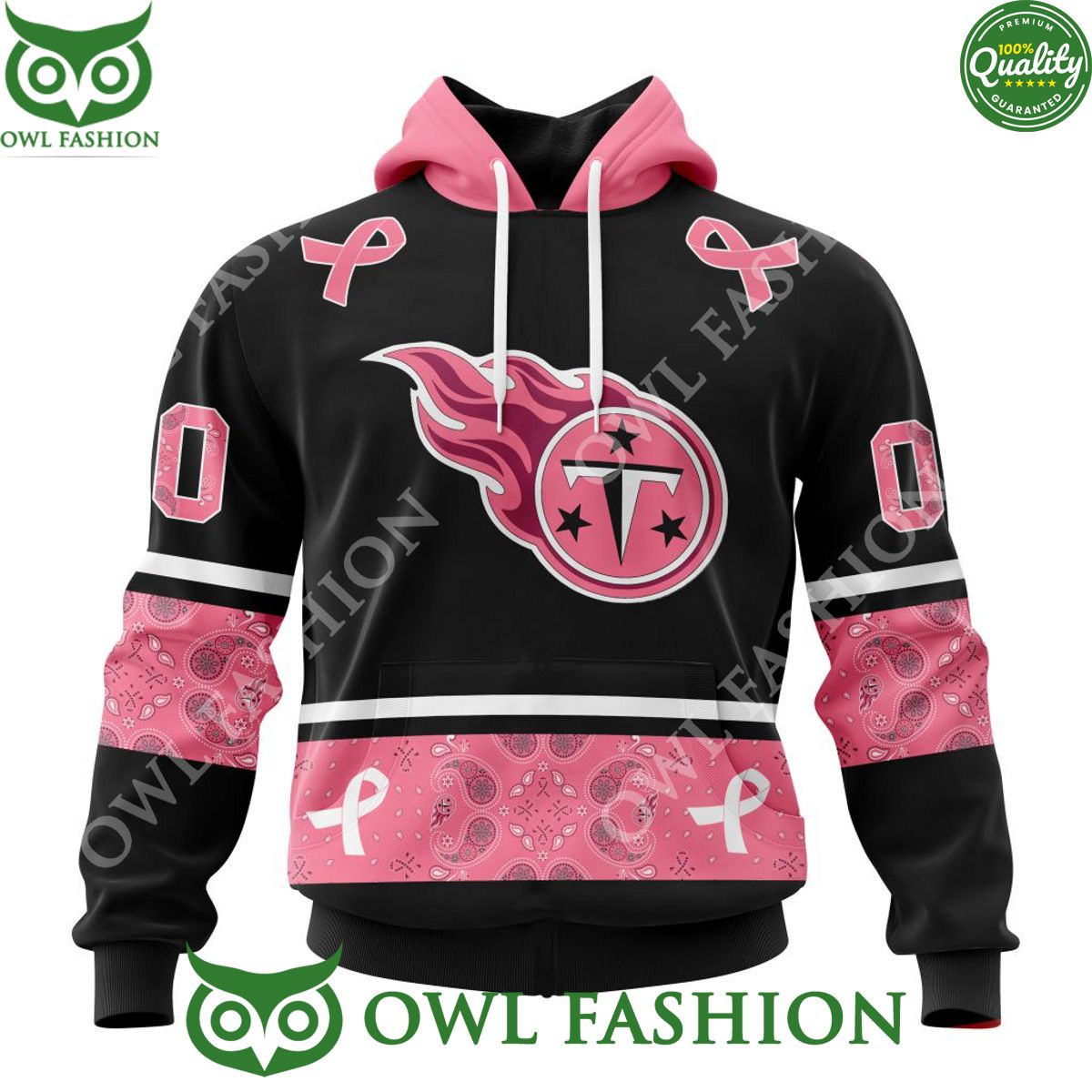 Custom Name Number Tennessee Titans NFL PINK BREAST CANCER Paisley Pattern AOP Hoodie