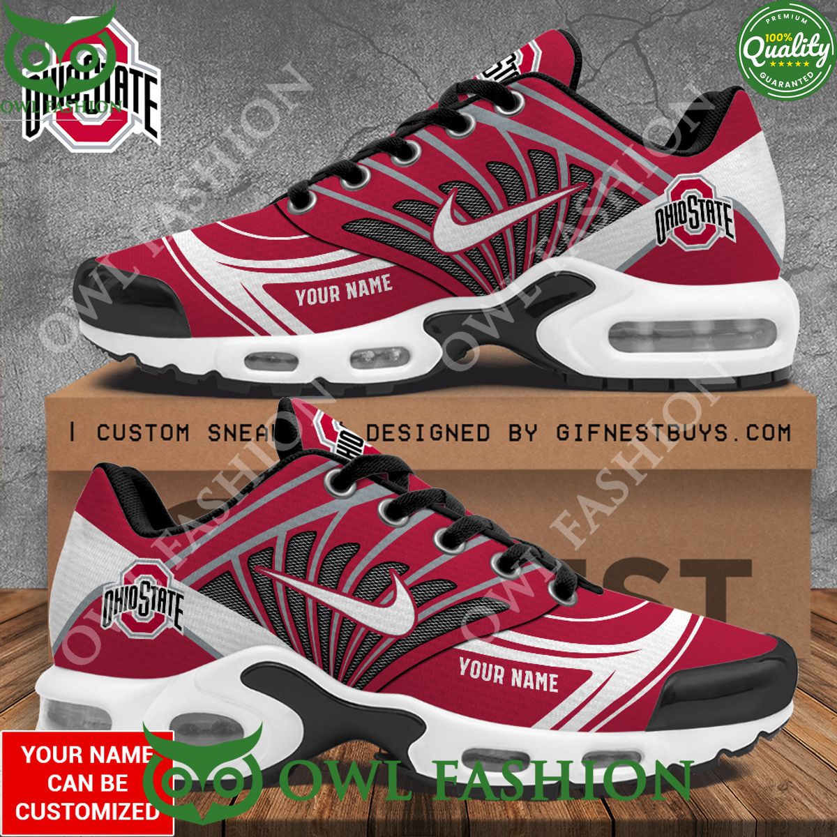 Custom Name Ohio State Buckeyes Football Air Max Shoes