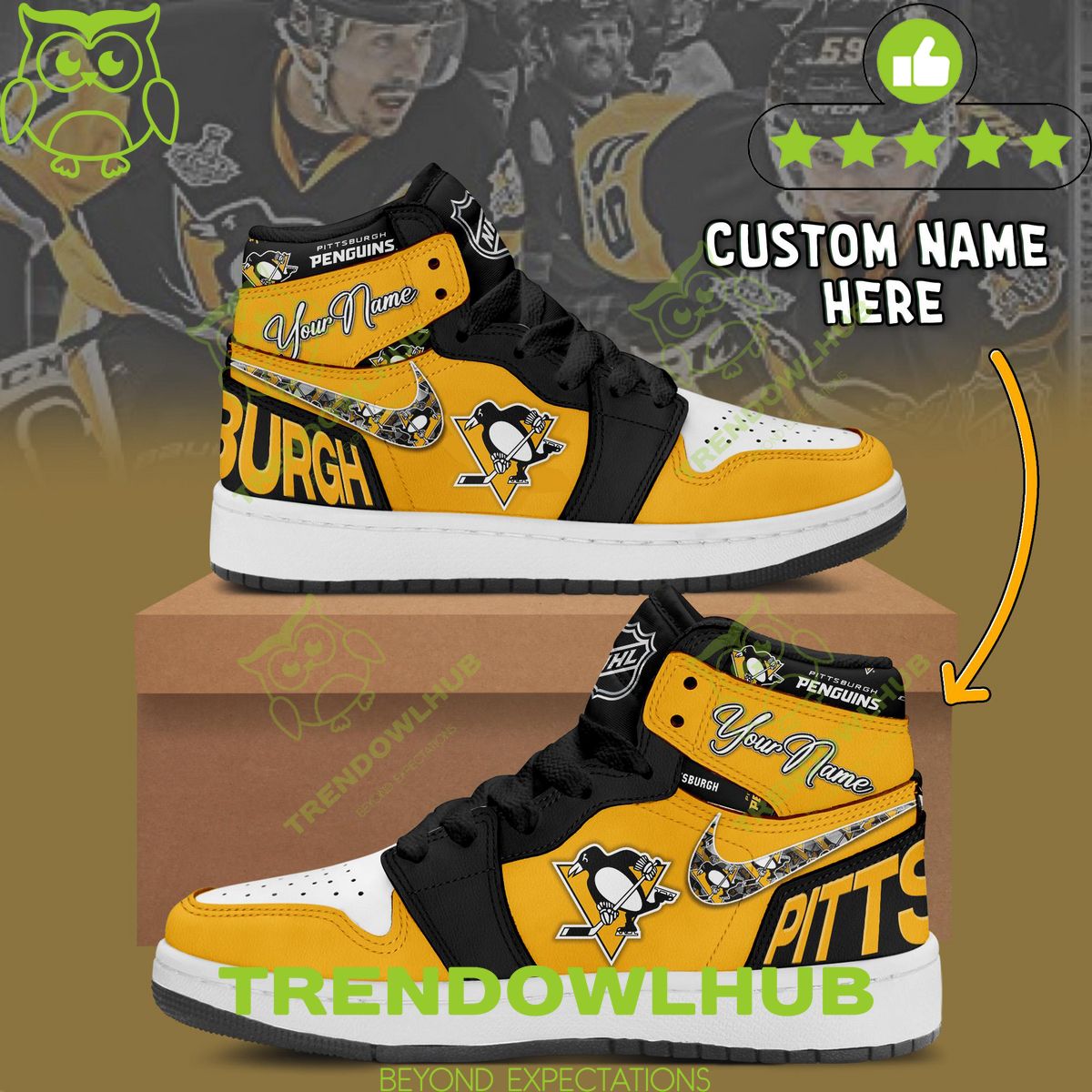 Custom Name Pittsburgh Penguins NHL Ice Hockey Team Air Jordan High Top