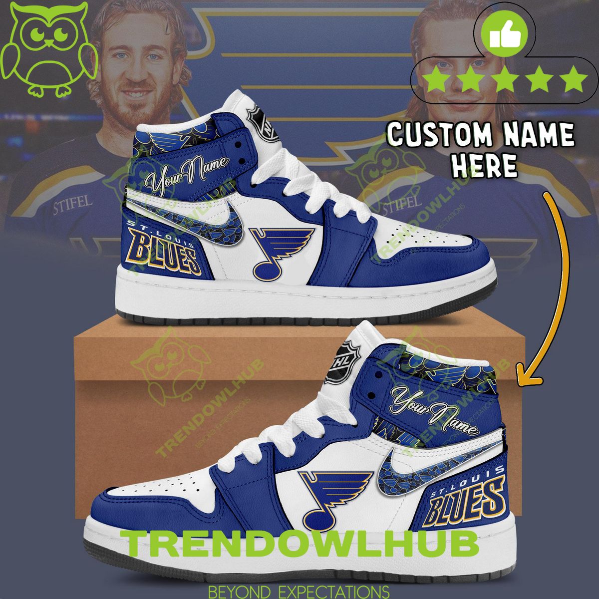 Custom Name St. Louis Blues NHL Ice Hockey Team Air Jordan High Top