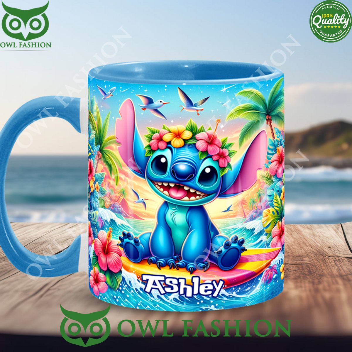 Custom Name Stitch Ohana Summer Hawaii Mug
