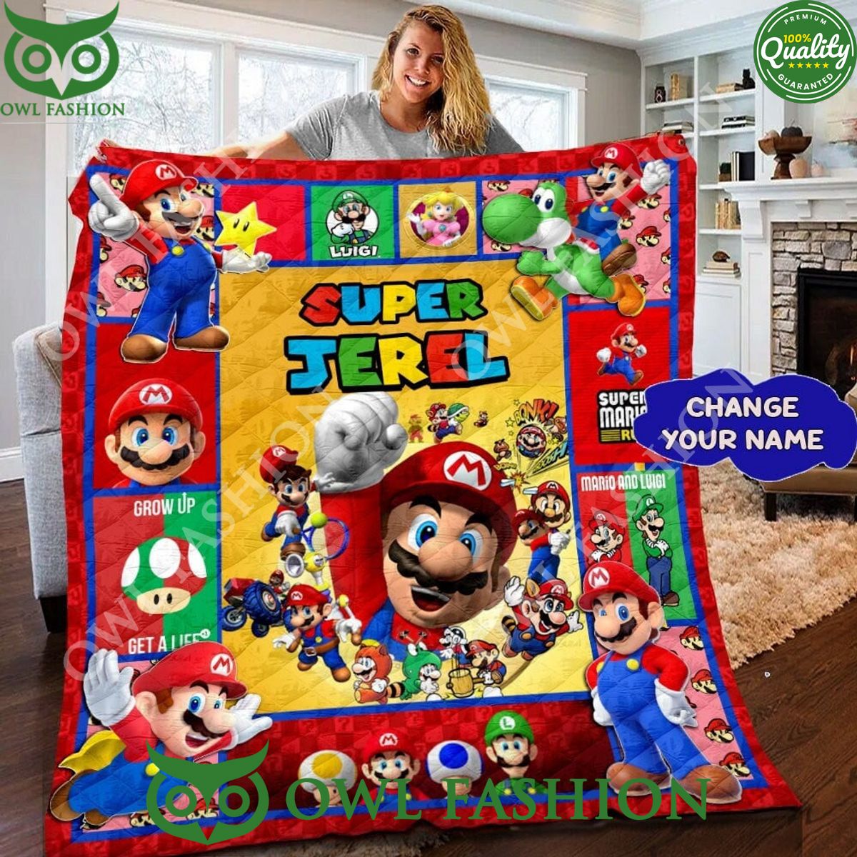 Custom Name Super Mario Characters Quilt Blanket