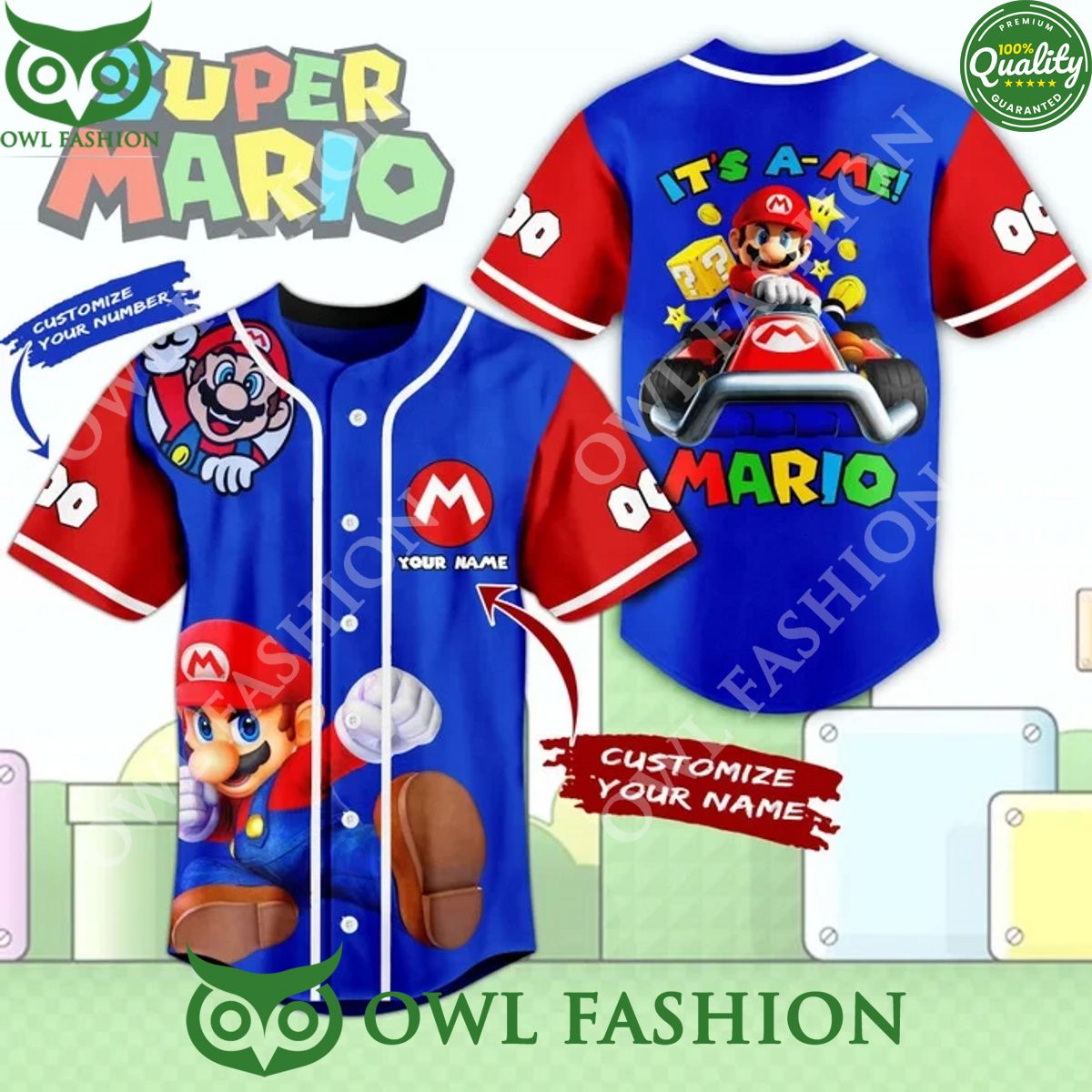 Custom Name The Super Mario Bros Blue Baseball Jersey