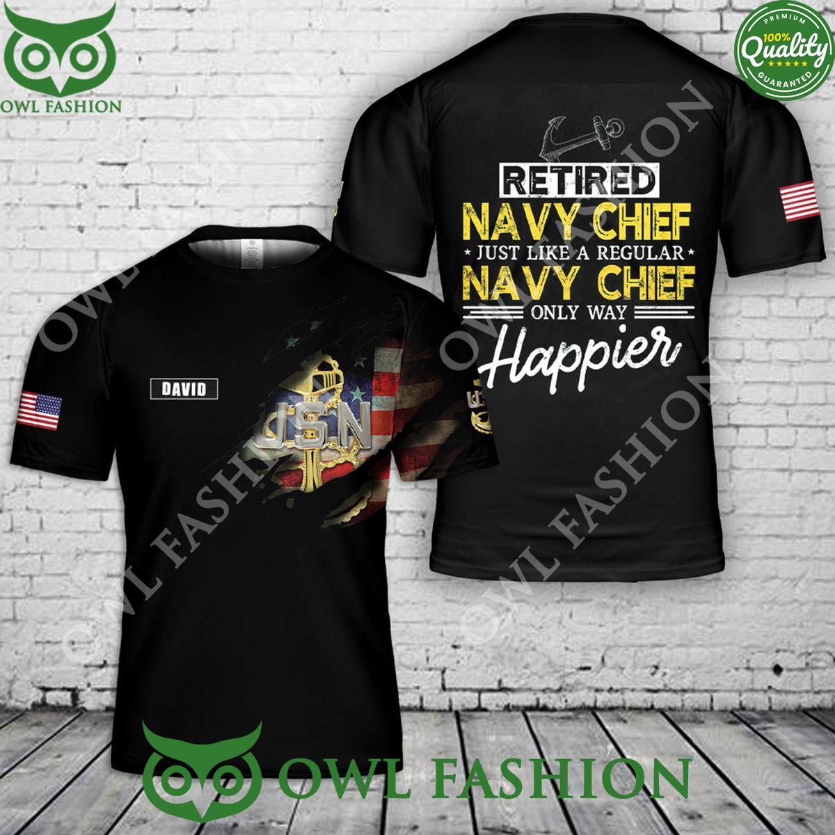Custom Name US Navy Chief Retired Just like a regular navy chief only way happier 3D T Shirt