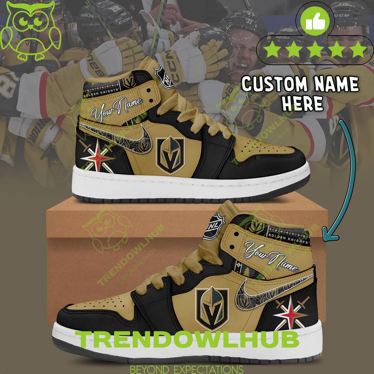 Custom Name Vegas Golden Knights Ice Hockey Team Air Jordan Shoes