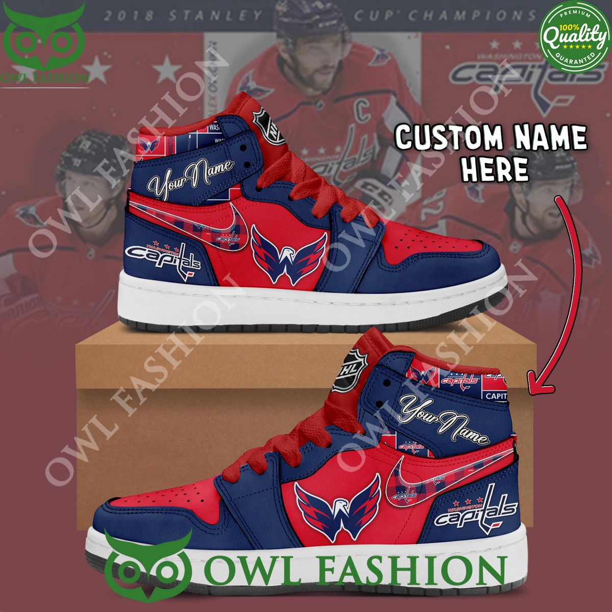 Custom Name Washington Capitals NHL Ice Hockey Team Air Jordan High Top