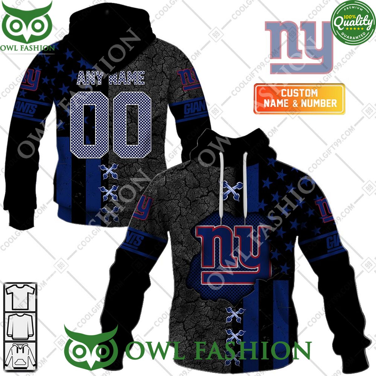 Custom Number Name NFL New York Giants USA Flag Broken Mix Hoodie shirt