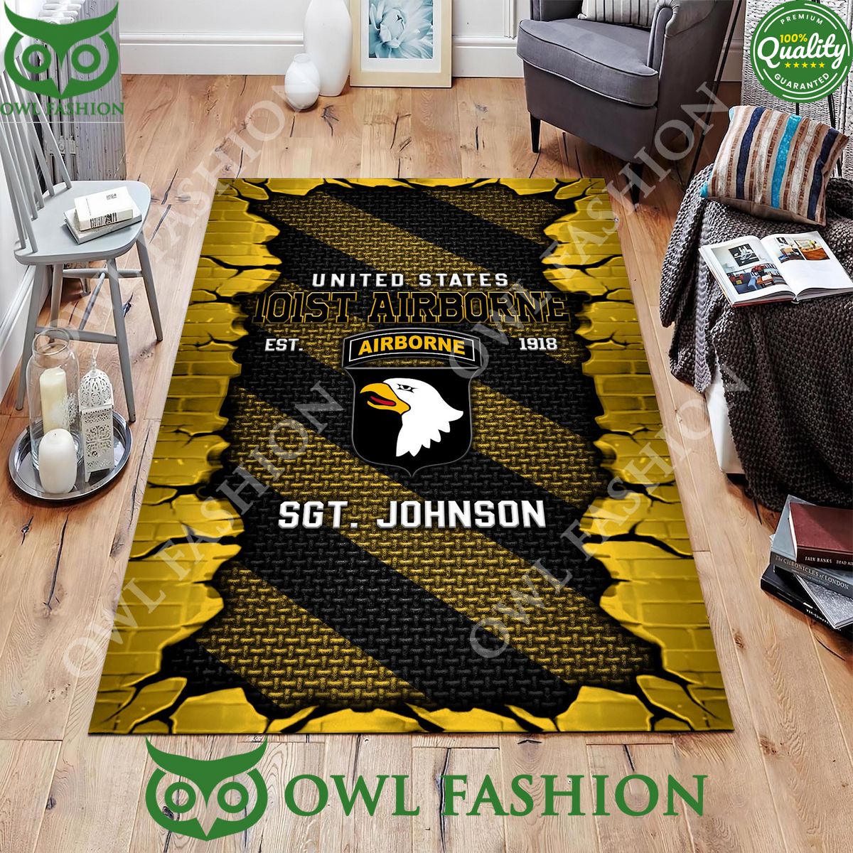 Custom Your Name 101st Airborne Division Military Veteran Rugs for Living Room