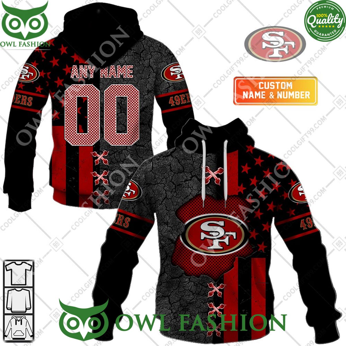 Customized NFL San Francisco 49ers USA Flag Broken Mix Hoodie shirt