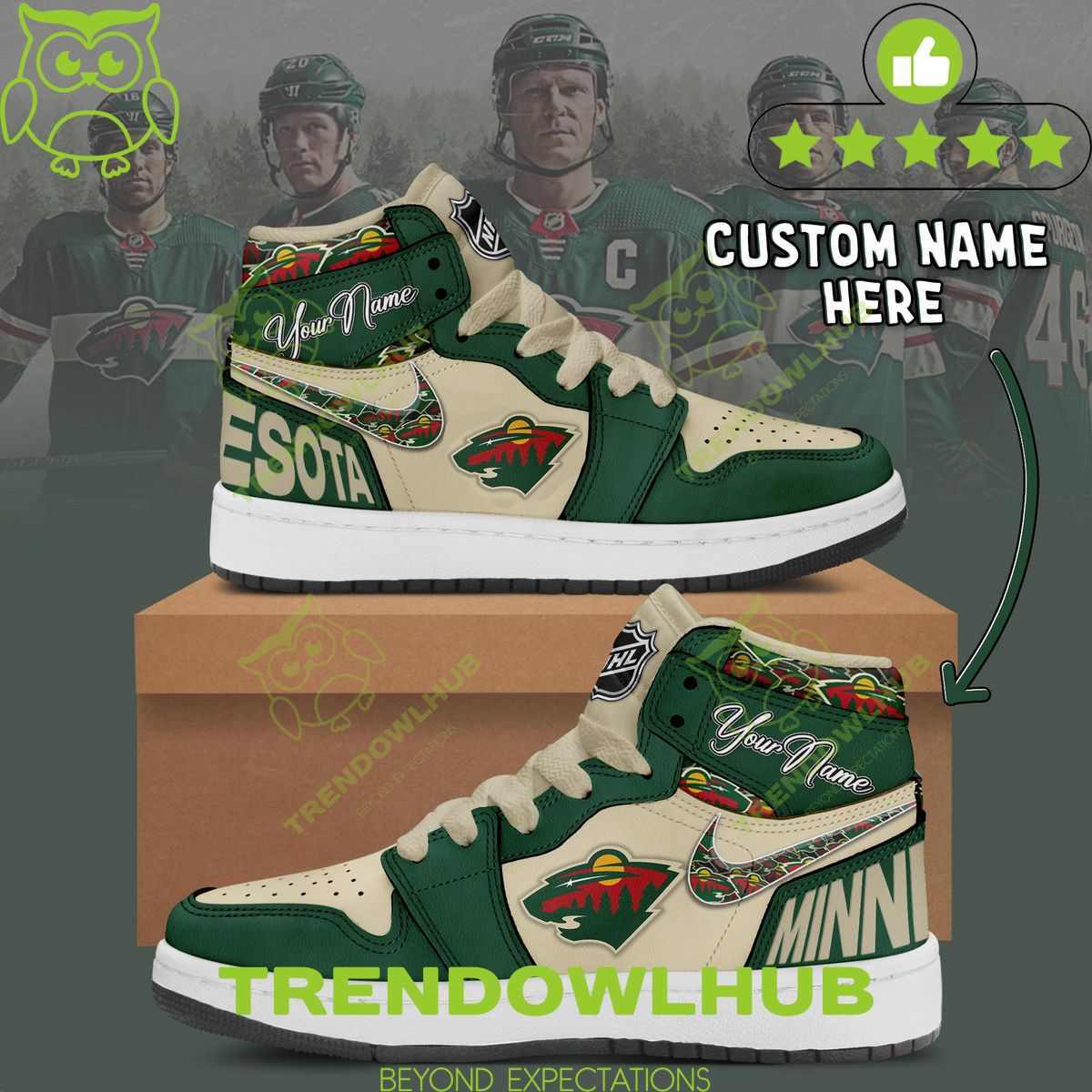 Customized NHL Hockey Minnesota Wild Air Jordan High Top