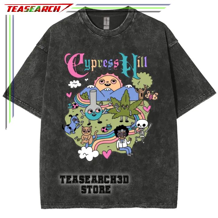 Cypress Hill Cartoon Unisex Acid Wash Denim T-Shirt