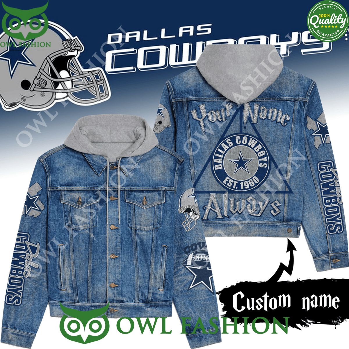Dallas Cowboys Always Custom Name Jenim Hooded jacket printed