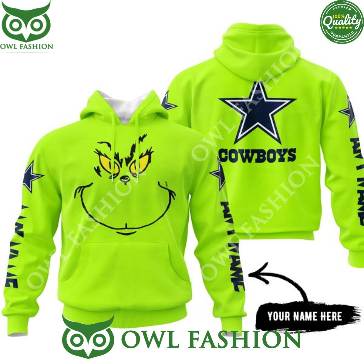 Dallas Cowboys Grinch Face NFL 3d printed Custom hoodie Green