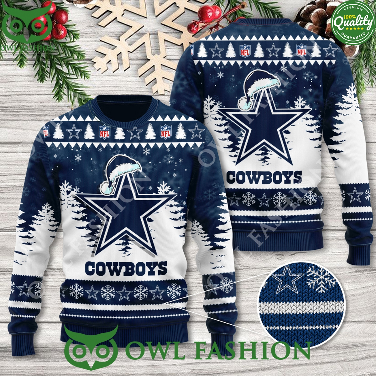 Dallas Cowboys NFL Logo Christmas Vibe 3D Ugly Sweater