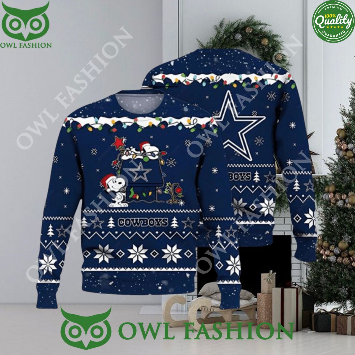 Dallas Cowboys Snoopy Night Ugly Christmas Sweater 3D Jumper
