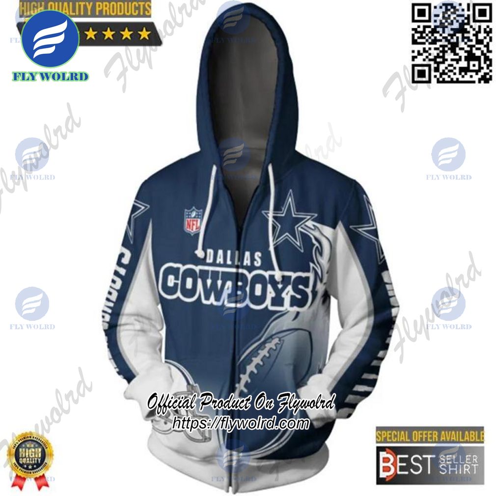 Dallas Cowboys Team Logo Football NFL Flame Ball 3D All Over Print Hoodie