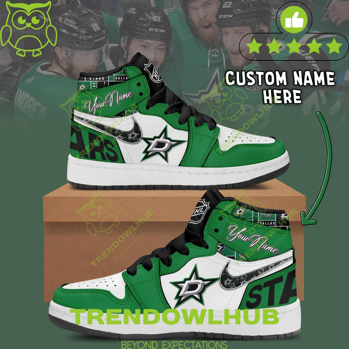 Dallas Stars NHL Ice Hockey Personalized Air Jordan High Top