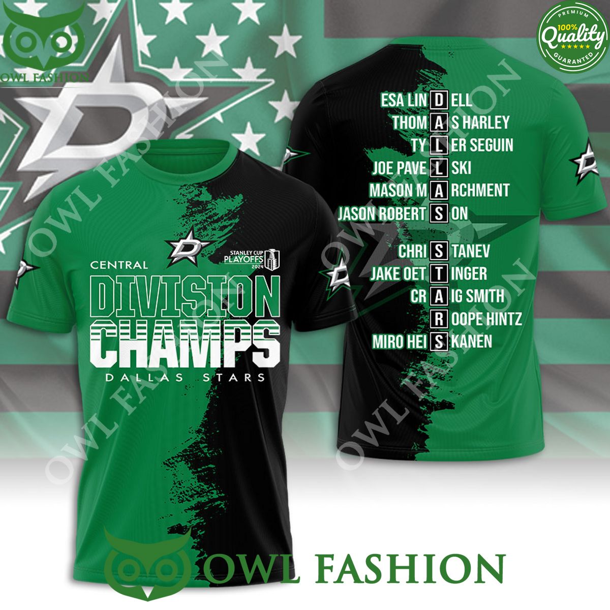 Dallas Stars Stanley cup Playoffs 2024 Division Champs Central 3D t shirt