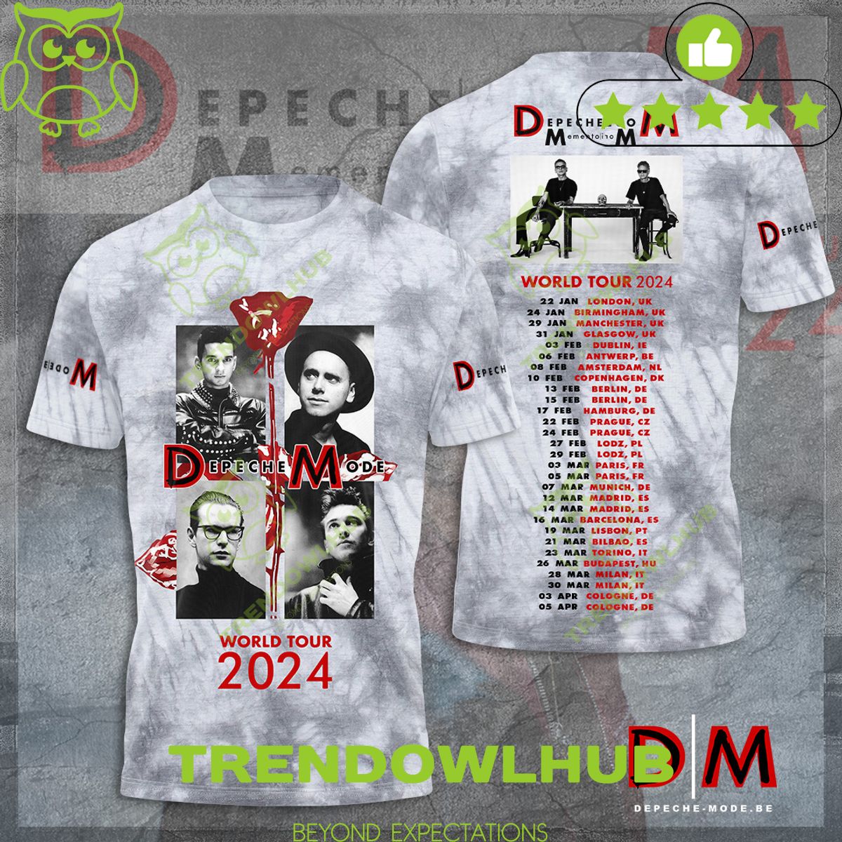 Depeche Mode World Tour 2024 3D Tshirt Hoodie