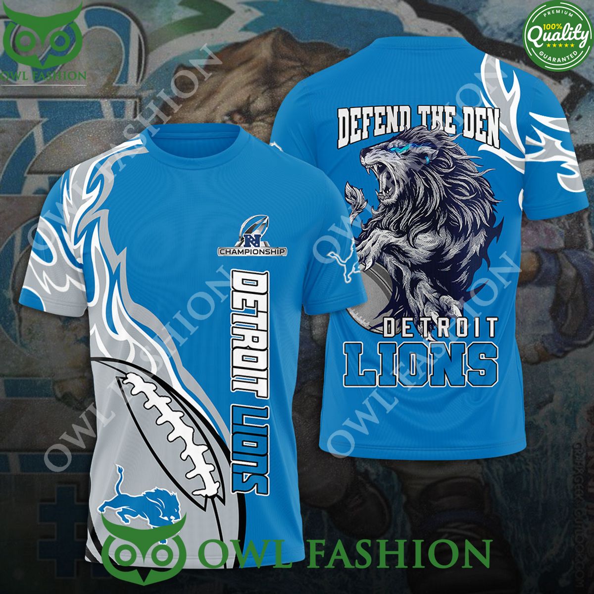 Detroit Lions Defend the Den Blue 3D Shirt