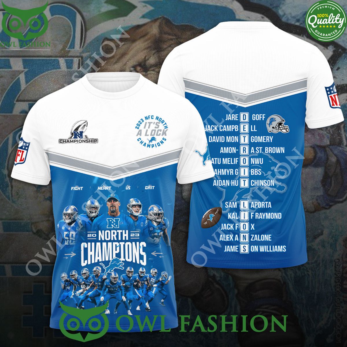 Detroit Lions North Champions 2023 Blue 3D Shirt