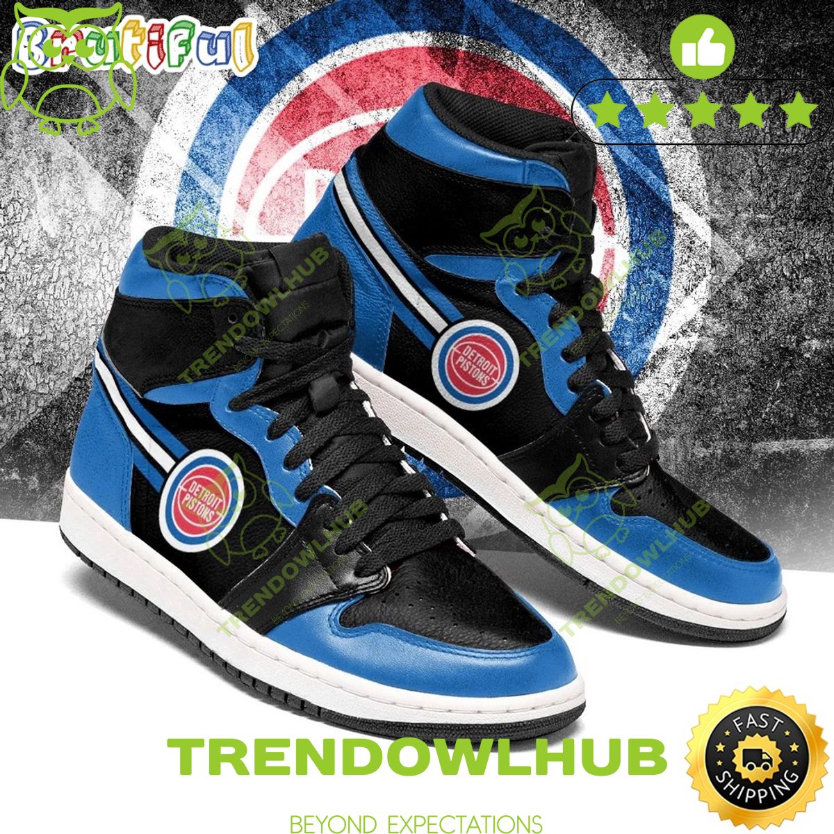 Detroit Pistons Blue Black Air Jordan 1 High NBA Sneakers Classic