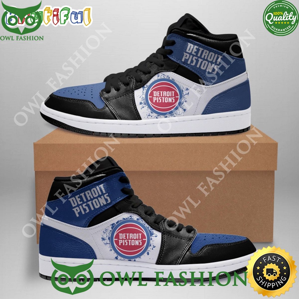 Detroit Pistons NBA Blue Black Air Jordan 1 High Shoes