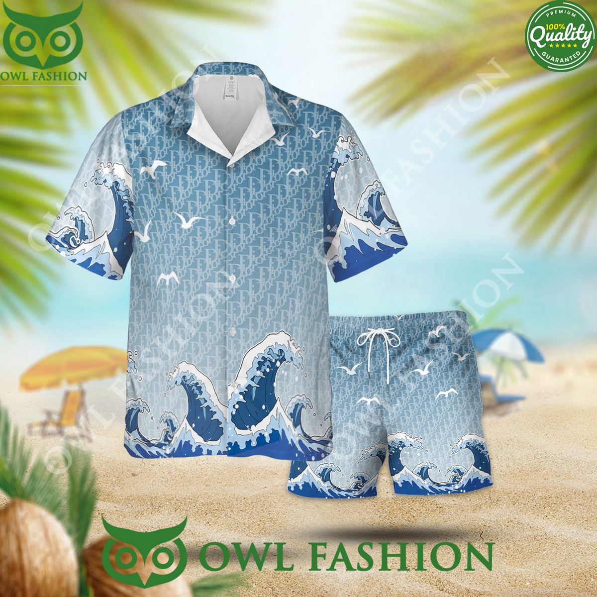 Dior The Sea Waves Luxury Summer 2024 hawaiian shirt and short track