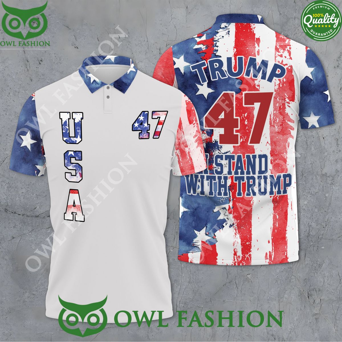 Donald Trump 47 Pro Trump American Flag Polo Shirt