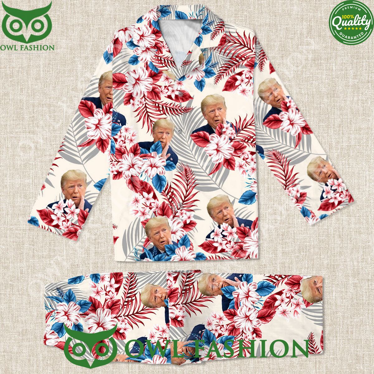 Donald Trump Face Hibiscus Flower Pattern Hawaii Vibe Pajamas
