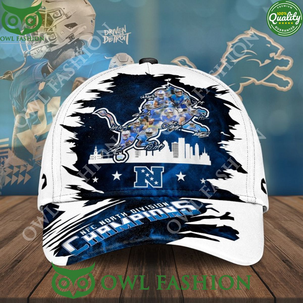 Driven by Detroit Lions NFC North Division Champions Pro bowlers classic printed cap