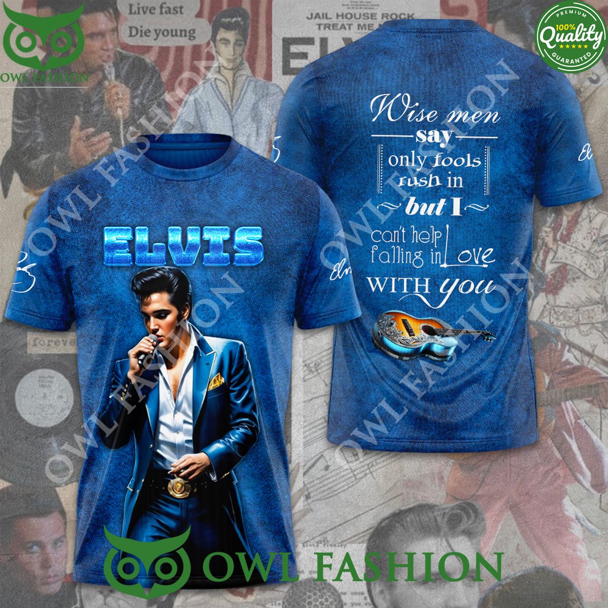 Elvis Presley Can't Help Falling in Love Blue 3D t Shirt