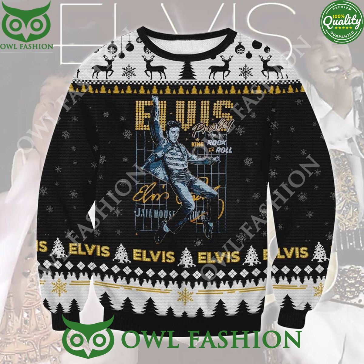 Elvis Presley King of Rock n Roll Black Ugly Sweater