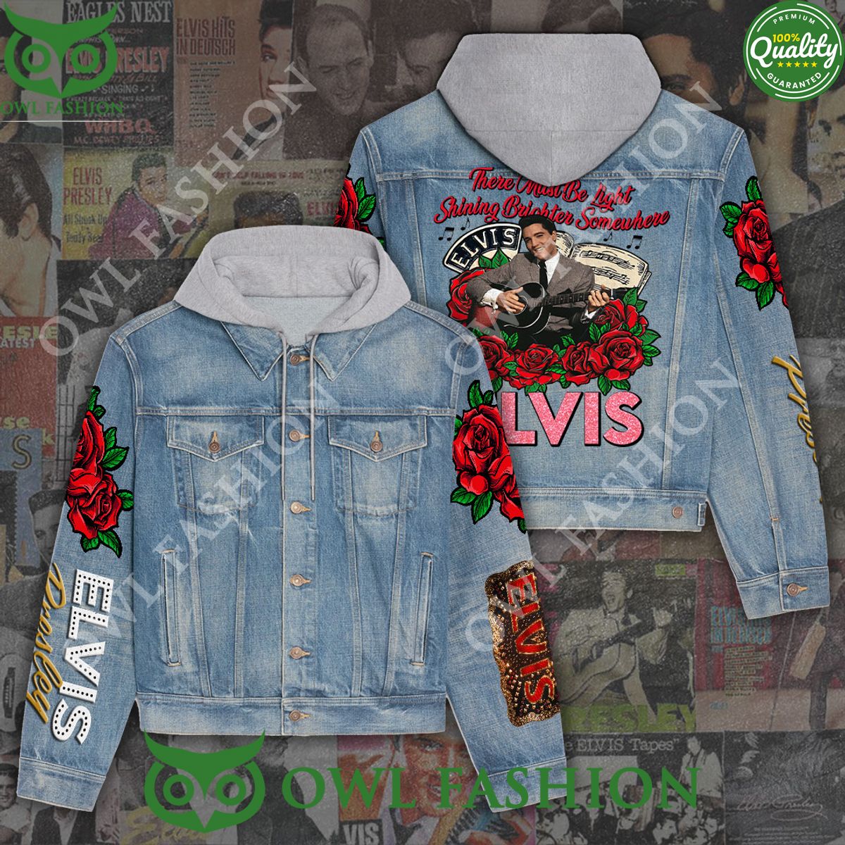 Elvis Presley Rock n Roll Rose and Guitar 2D Denim Jacket