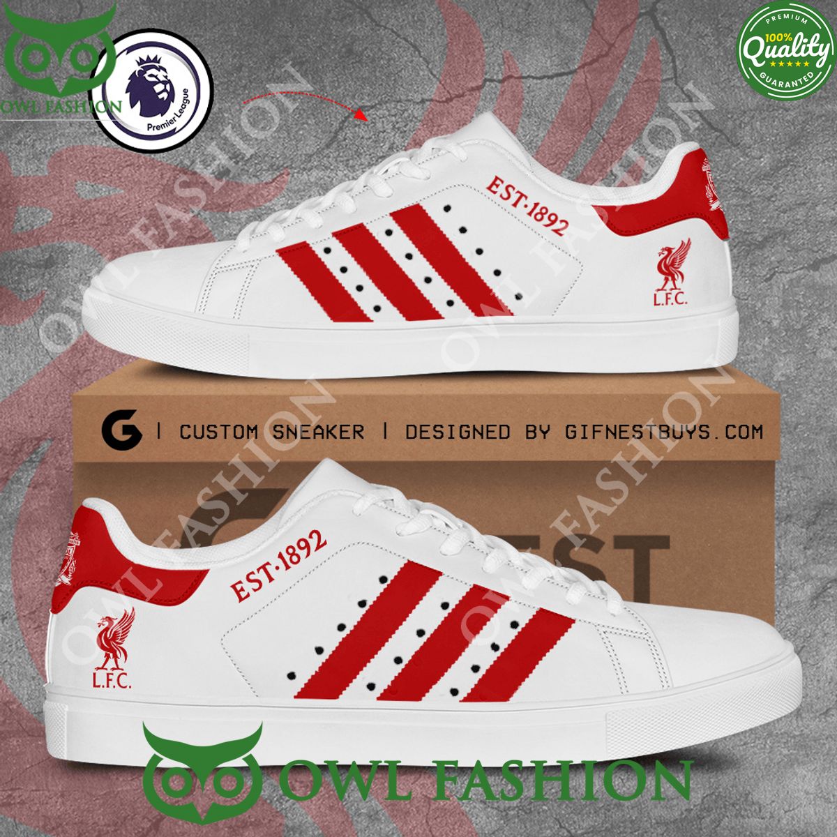 Est 1892 Liverpool Football Club LFC stan smith shoes white