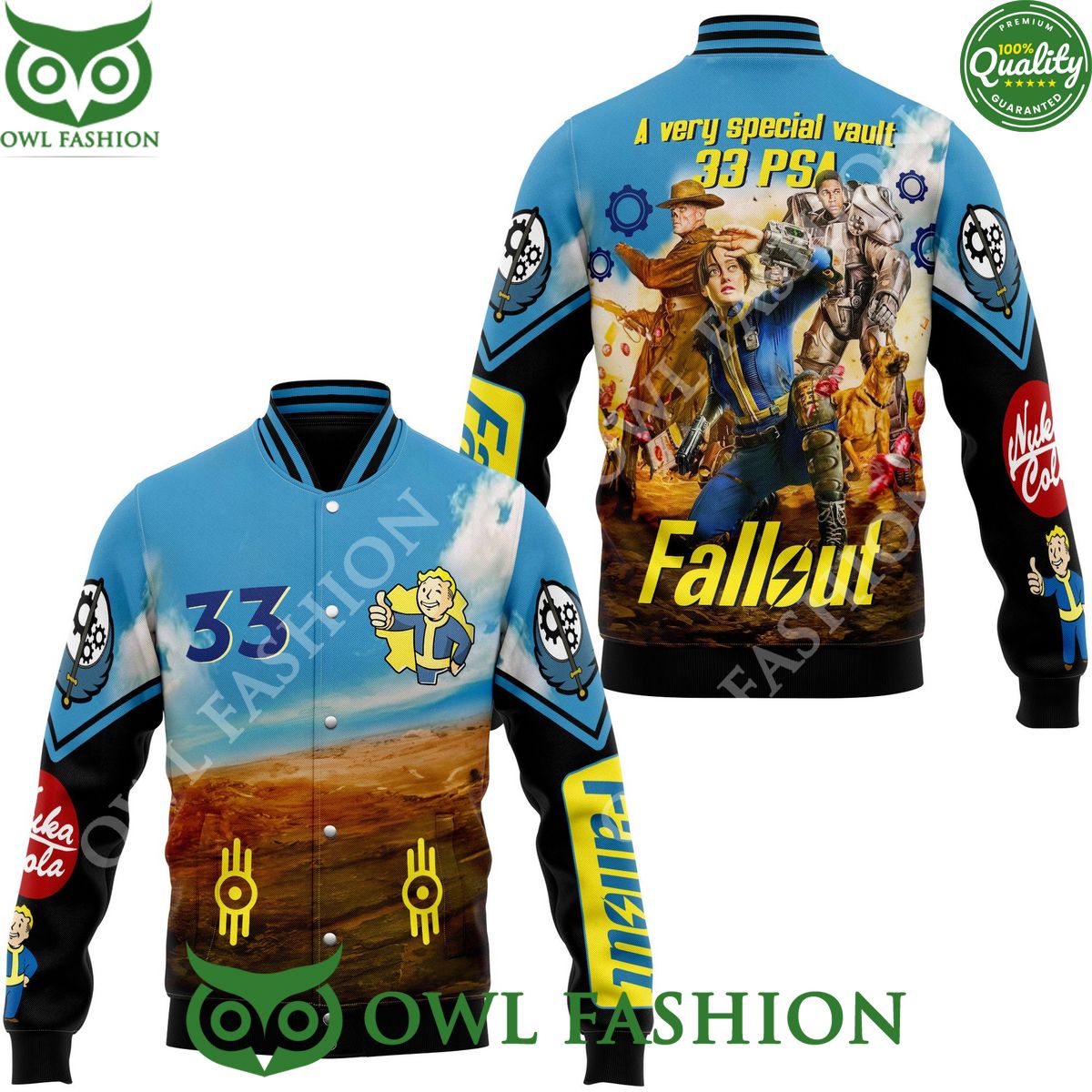 Fallout a very special vault 33 PSA 3D Varsity Baseball Jacket