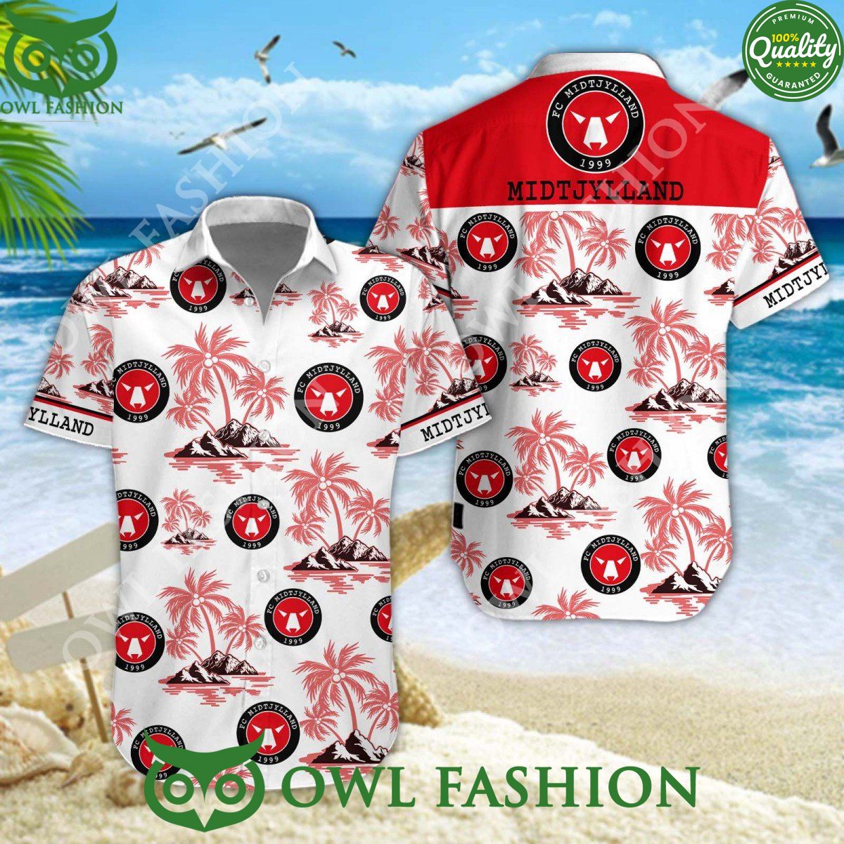 FC Midtjylland Danish Football Coconut Island Hawaiian Shirt